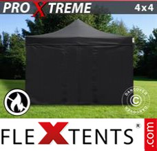 Klappzelt FleXtents Xtreme 4x4m Schwarz, Flammenhemmend, mit 4 wänden