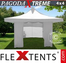 Klappzelt FleXtents Pagoda Xtreme 4x4m / (5x5m) Weiß, mit 4 wänden