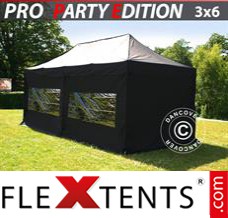 Klappzelt FleXtents PRO 3x6m Schwarz, mit 6 wänden