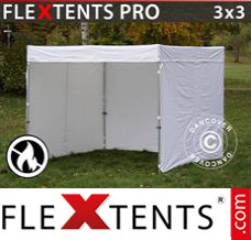 Klappzelt FleXtents® PRO Exhibition mit Seitenwänden, 3x3m, Weiß, flammfest