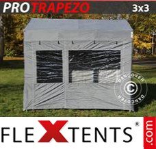 Klappzelt FleXtents PRO Trapezo 3x3m Grau, mit 4 wänden