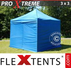 Klappzelt FleXtents Xtreme 3x3m Blau, inkl. 4 wänden