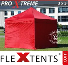 Klappzelt FleXtents Xtreme 3x3m Rot, mit 4 wänden