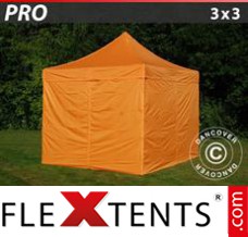 Klappzelt FleXtents PRO 3x3m Orange, mit 4 wänden