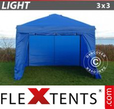 Klappzelt FleXtents Light 3x3m Blau, mit 4 wänden