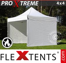 Klappzelt FleXtents Xtreme 4x4m Weiß, Flammenhemmend, mit 4 wänden