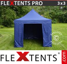 Klappzelt FleXtents PRO 3x3m Dunkeblau, mit 4 wänden