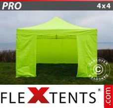 Klappzelt FleXtents PRO 4x4m Neongelb/Grün, mit 4 wänden