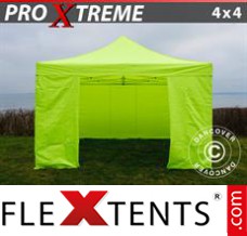 Klappzelt FleXtents Xtreme 4x4m Neongelb/Grün, mit 4 wänden