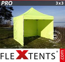 Klappzelt FleXtents PRO 3x3m Neongelb/Grün, mit 4 wänden