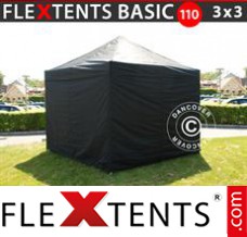 Klappzelt FleXtents Basic 110, 3x3m Schwarz, mit 4 wänden