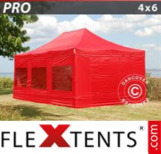 Klappzelt FleXtents PRO 4x6m Rot, mit 8 wänden