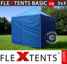 Klappzelt FleXtents Basic 110, 3x3m Blau, mit 4 wänden
