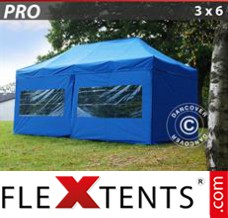 Klappzelt FleXtents PRO 3x6m Blau, mit 6 wänden