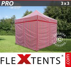 Klappzelt FleXtents PRO 3x3m Gestreift, mit 4 wänden