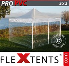 Klappzelt FleXtents PRO 3x3m Transparent, mit 4 wänden