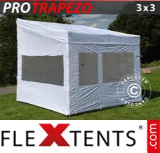 Klappzelt FleXtents PRO Trapezo 3x3m Weiß, mit 4 wänden