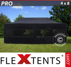 Klappzelt FleXtents PRO 4x8m Schwarz, mit 6 wänden