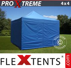 Klappzelt FleXtents Xtreme 4x4m Blau, inkl. 4 wänden