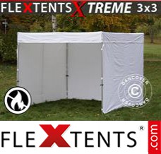 Klappzelt FleXtents® Xtreme Exhibition mit Seitenwänden, 3x3m, Weiß, flammfest