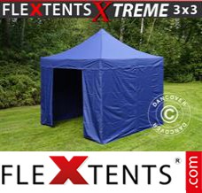 Klappzelt FleXtents Xtreme 3x3m Dunkeblau, mit 4 wänden