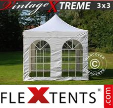 Klappzelt FleXtents Xtreme Vintage Style 3x3m Weiß, mit 4 wänden
