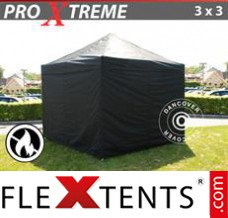 Klappzelt FleXtents Xtreme 3x3m Schwarz, mit 4 wänden