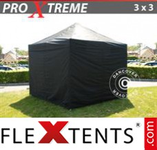 Klappzelt FleXtents Xtreme 3x3m Schwarz, Flammenhemmend, mit 4 wänden
