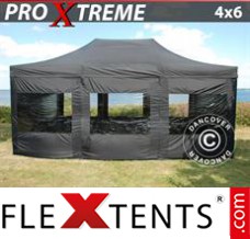 Klappzelt FleXtents Xtreme 4x6m Schwarz, mit 8 wänden