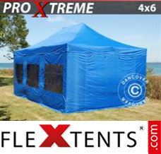 Klappzelt FleXtents Xtreme 4x6m Blau, inkl. 8 wänden