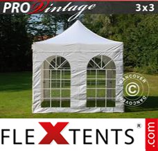 Klappzelt FleXtents PRO Vintage Style 3x3m Weiß, mit 4 wänden