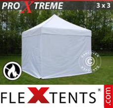 Klappzelt FleXtents Xtreme 3x3m Weiß, Flammenhemmend, mit 4 wänden
