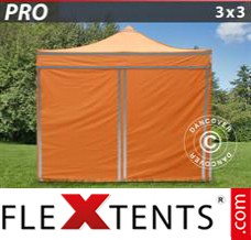 Klappzelt FleXtents PRO Arbeitszelt 3x3m Orange mit Reflektorbändern, mit 4...