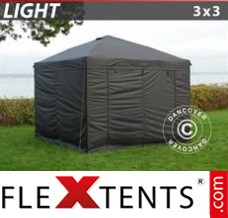 Klappzelt FleXtents Light 3x3m Schwarz, mit 4 wänden