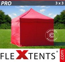 Klappzelt FleXtents PRO 3x3m Rot, mit 4 wänden