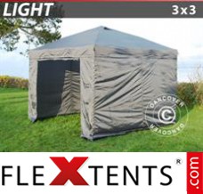 Klappzelt FleXtents Light 3x3m Grau, mit 4 wänden