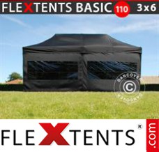 Klappzelt FleXtents Basic 110, 3x6m Schwarz, mit 6 wänden