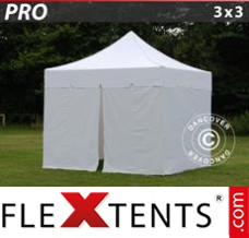 Klappzelt FleXtents PRO "Peaked" 3x3m Weiß, mit 4 wänden