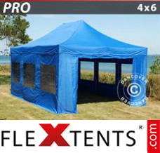 Klappzelt FleXtents PRO 4x6m Blau, mit 8 wänden