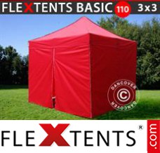 Klappzelt FleXtents Basic 110, 3x3m Rot, mit 4 wänden