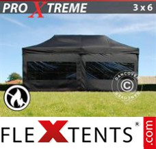Klappzelt FleXtents Xtreme 3x6m Schwarz, Flammenhemmend, mit 6 wänden